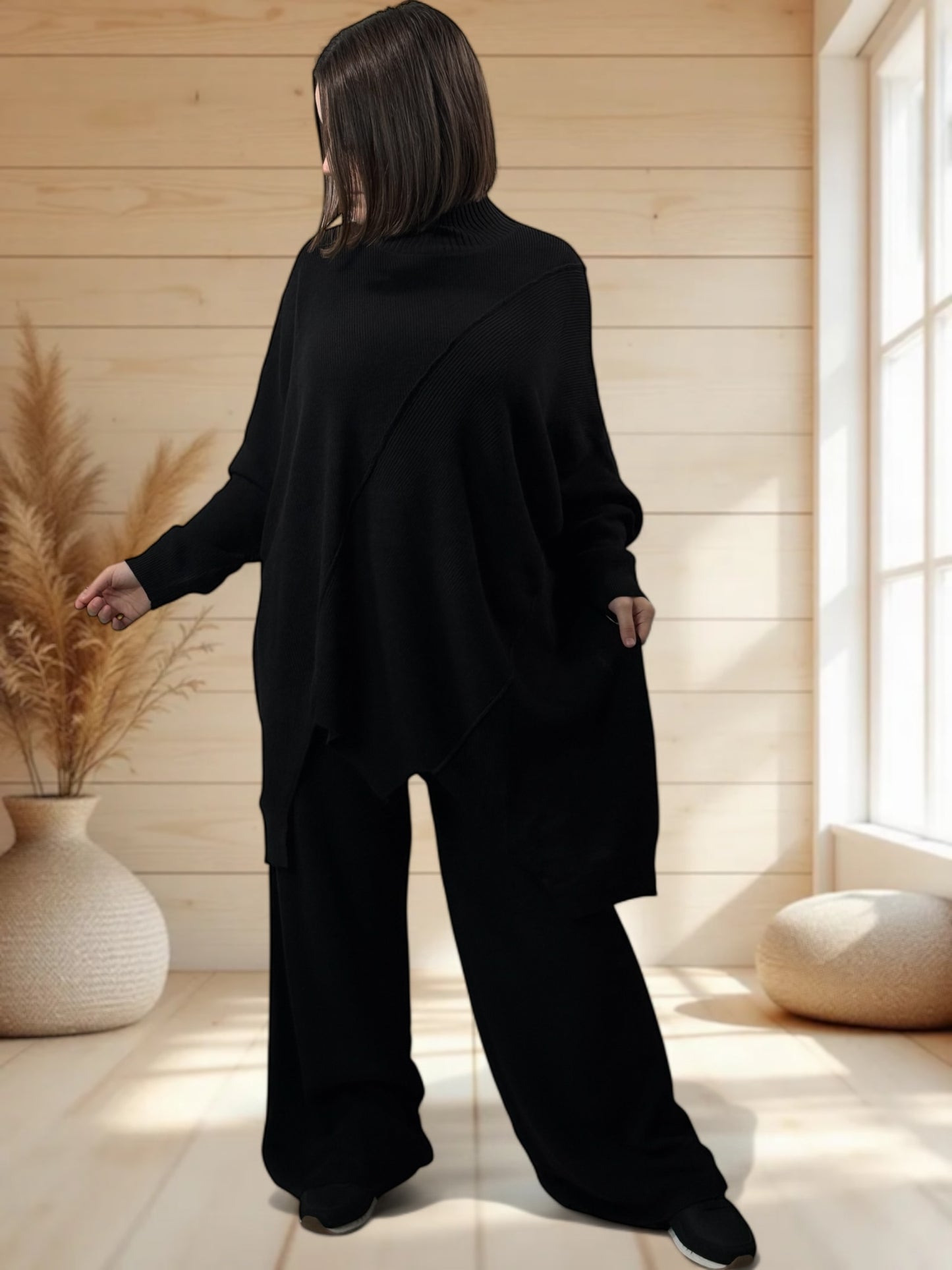 CLOE - ENSEMBLE EN MAILLE NOIR JUSQU'A LA TAILLE 50