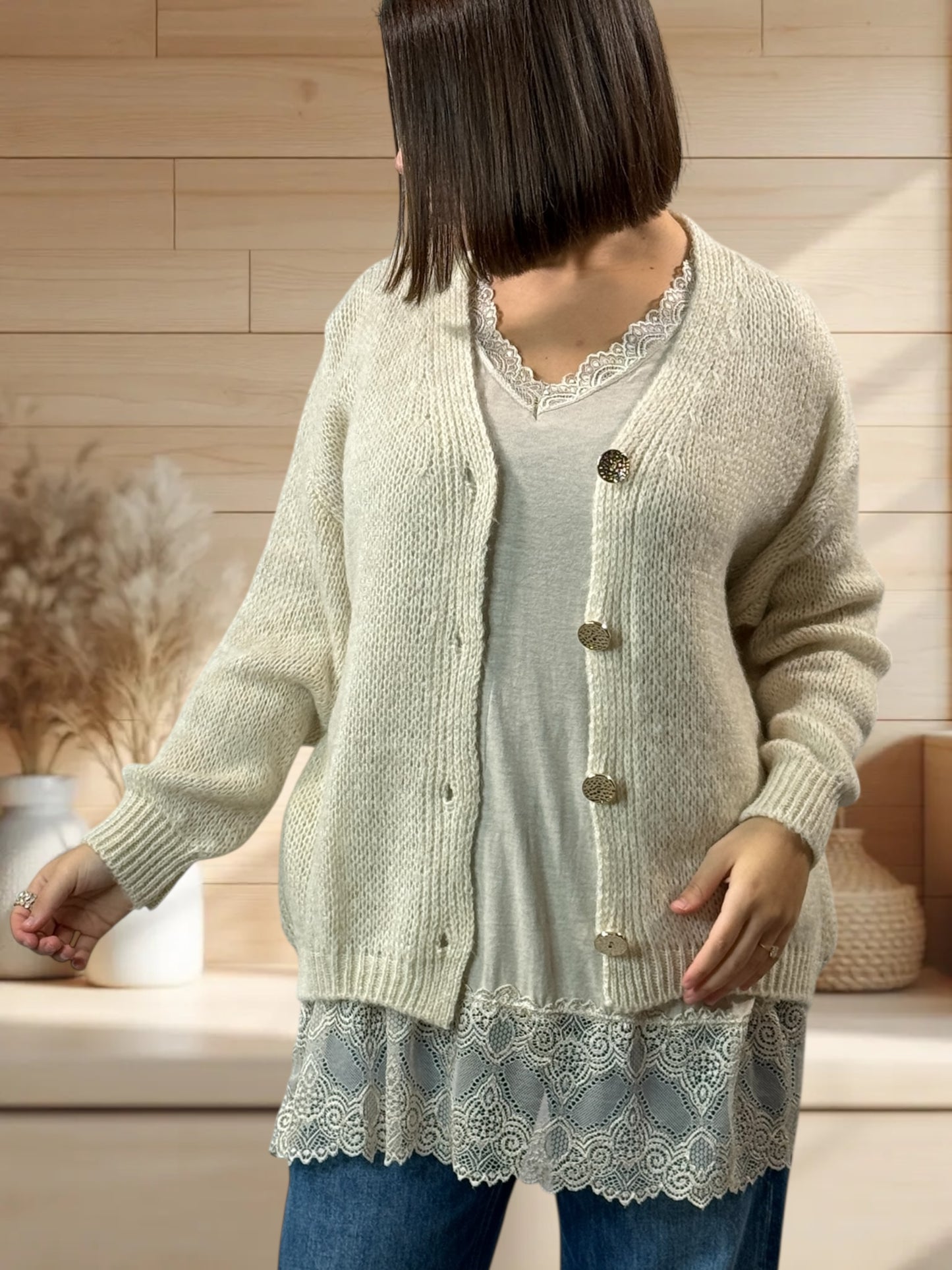 NOHA - GILET BEIGE JUSQU'A LA TAILLE 48/50