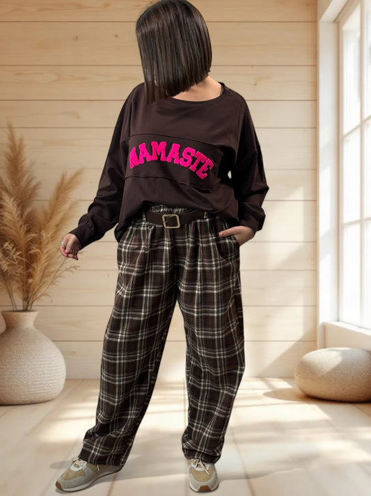 LONDON - PANTALON ECOSSAIS MARRON JUSQU'A LA TAILLE 48/50