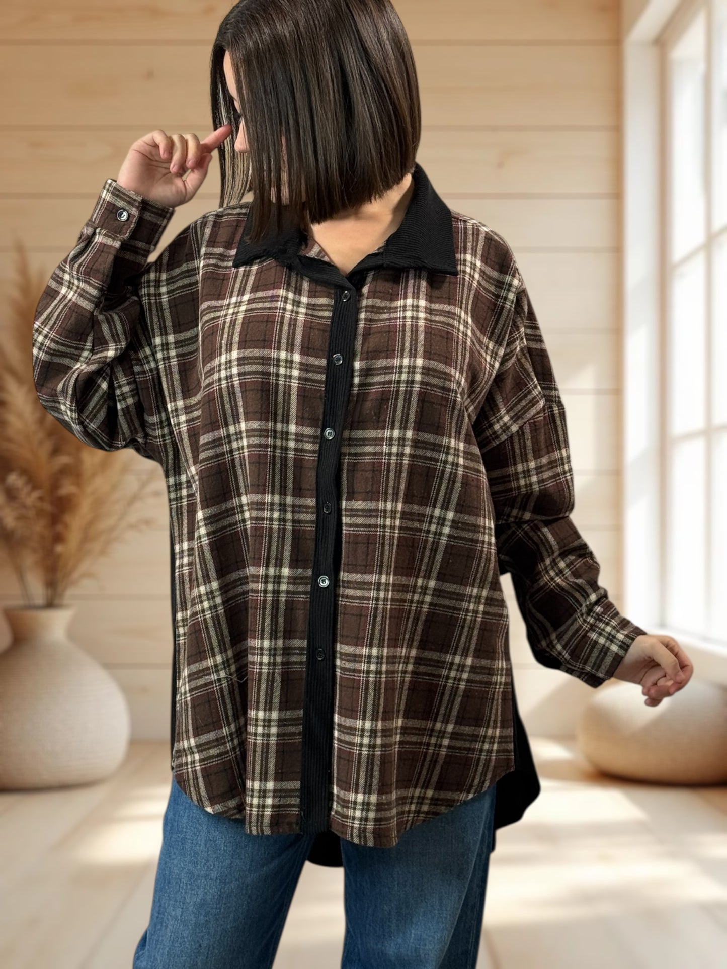 CAMBRIDGE - CHEMISE ECOSSAISE MARRON JUSQU'A LA TAILLE 54
