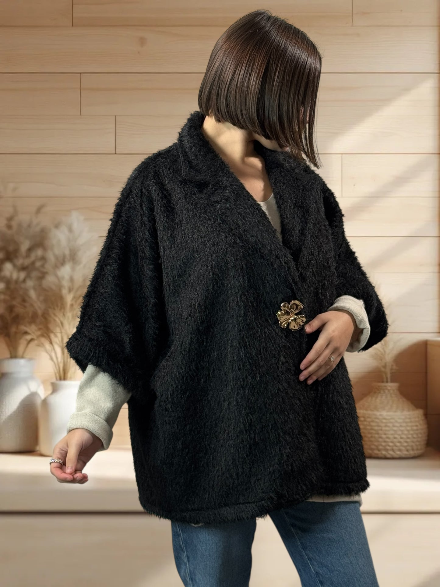 MAGUY - VESTE OVERSIZE NOIRE JUSQU'A LA TAILLE 54