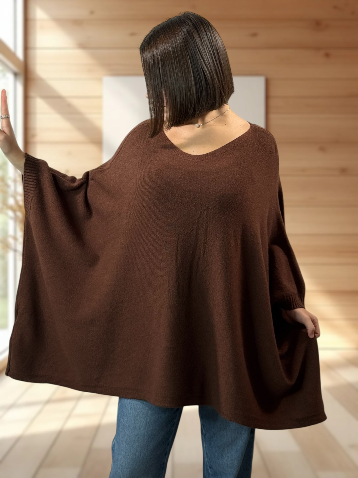 NICKO - PULL OVERSIZE MARRON JUSQU'A LA TAILLE 60