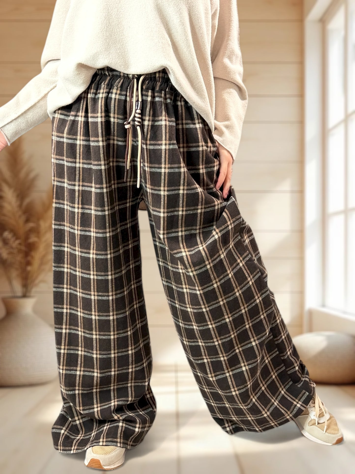 NEWCASTLE - PANTALON ECOSSAIS MARRON JUSQU'A LA TAILLE 52