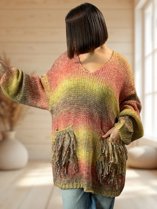 CHACHA REF2 - PULL OVERSIZE MULTICOLORE AVEC LUREX JUSQU'A LA TAILLE 54/56