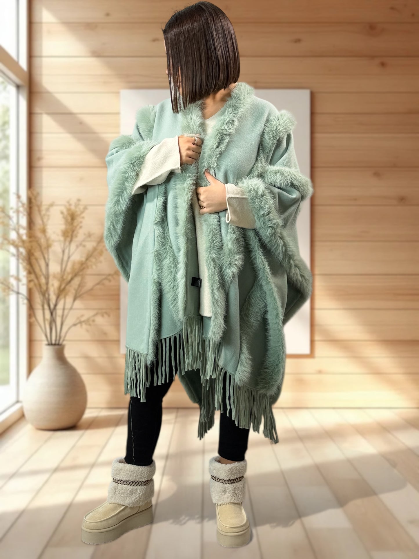 ERIKA - CAPE VERTE FAUSSE FOURRURE