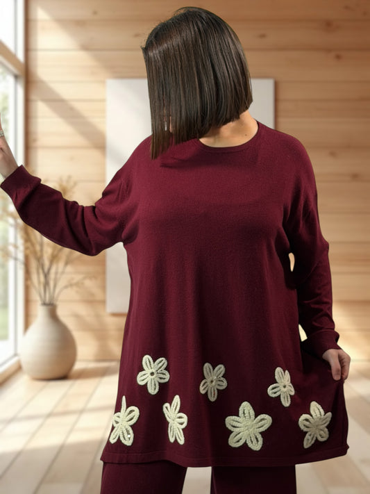 CLEMENTINE - ENSEMBLE EN MAILLE BORDEAUX JUSQU'A LA TAILLE 50