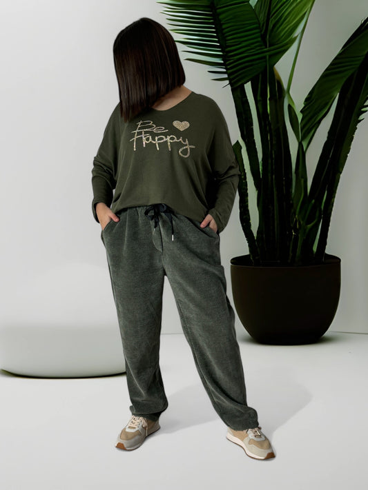 LEON - PANTALON EN VELOURS KAKI TAILLE 44 A 50/52