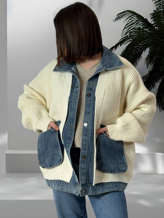 MASSIMO - VESTE BLANC CASSE OVERSIZE AVEC JEAN JUSQU'A LA TAILLE 54