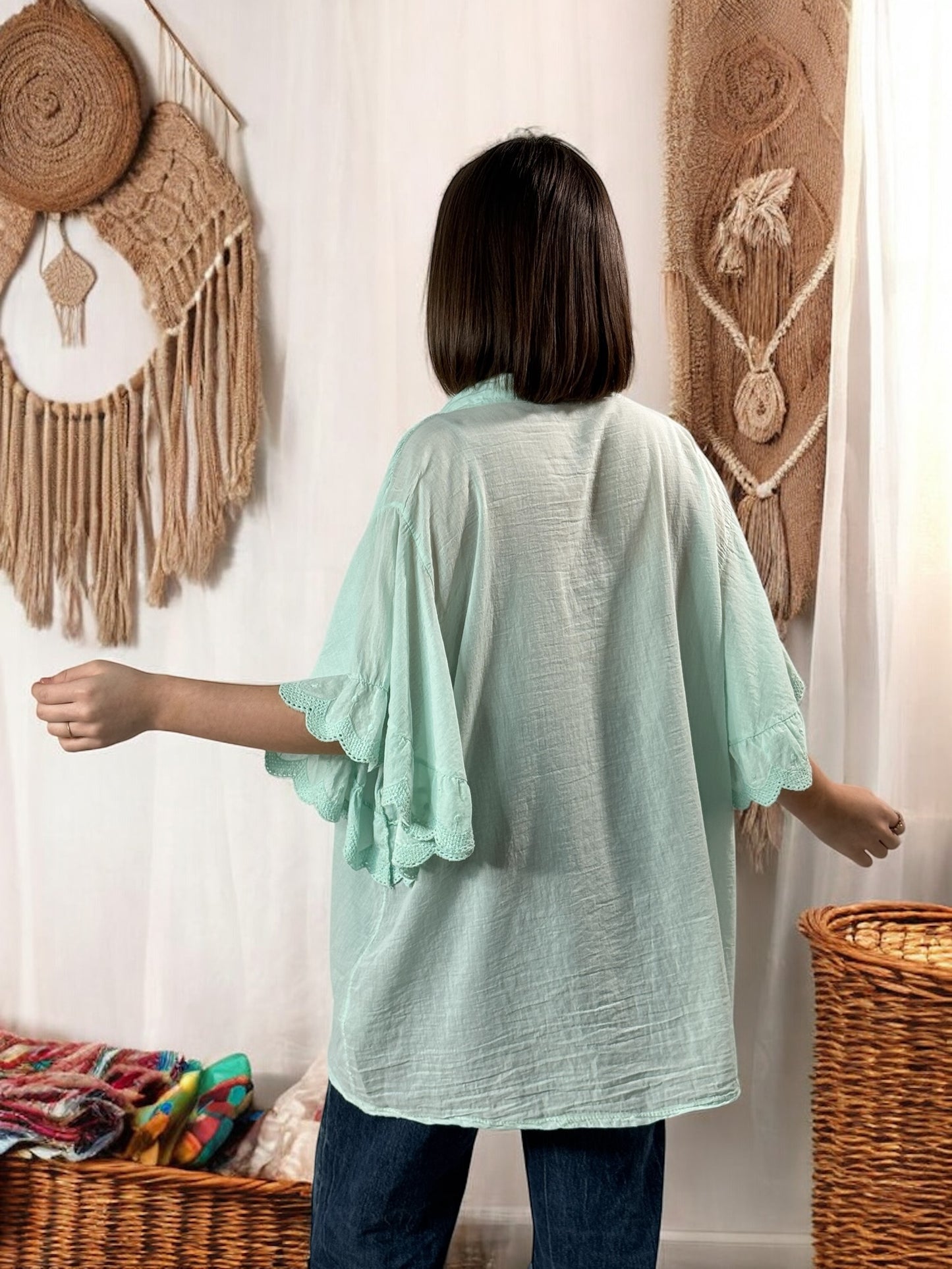 ANASTASIA - BLOUSE OVERSIZE LAGON EN COTON JUSQU'A LA TAILLE 52/54