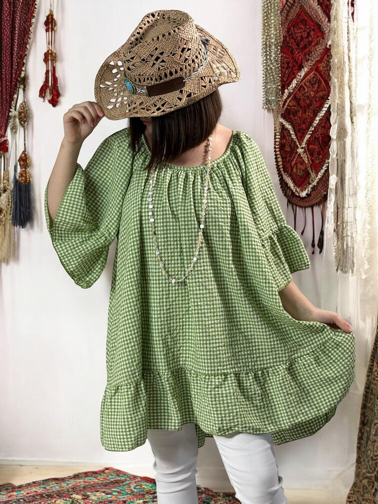 DEBORAH - TUNIQUE VICHY VERT JUSQU'A LA TAILLE 54/56