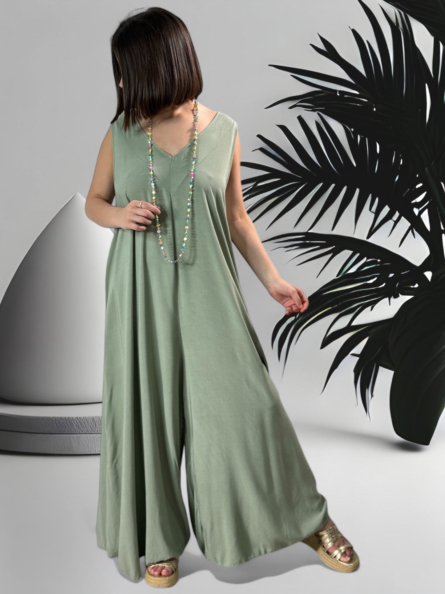ALYSON - COMBI OVERSIZE FLUIDE KAKI JUSQU'A UNE TAILLE 50/52