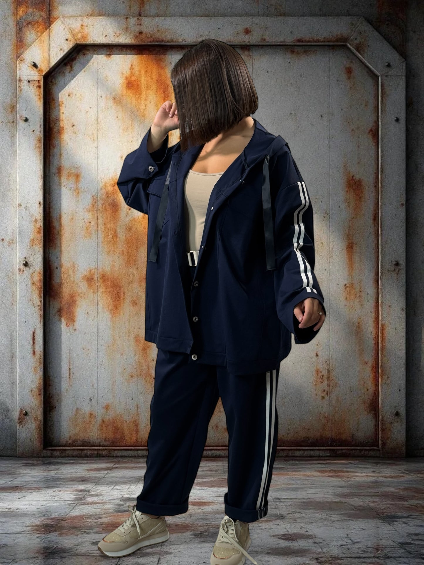 MARLEY - VESTE MARINE OVERSIZE JUSQU'A LA TAILLE 54