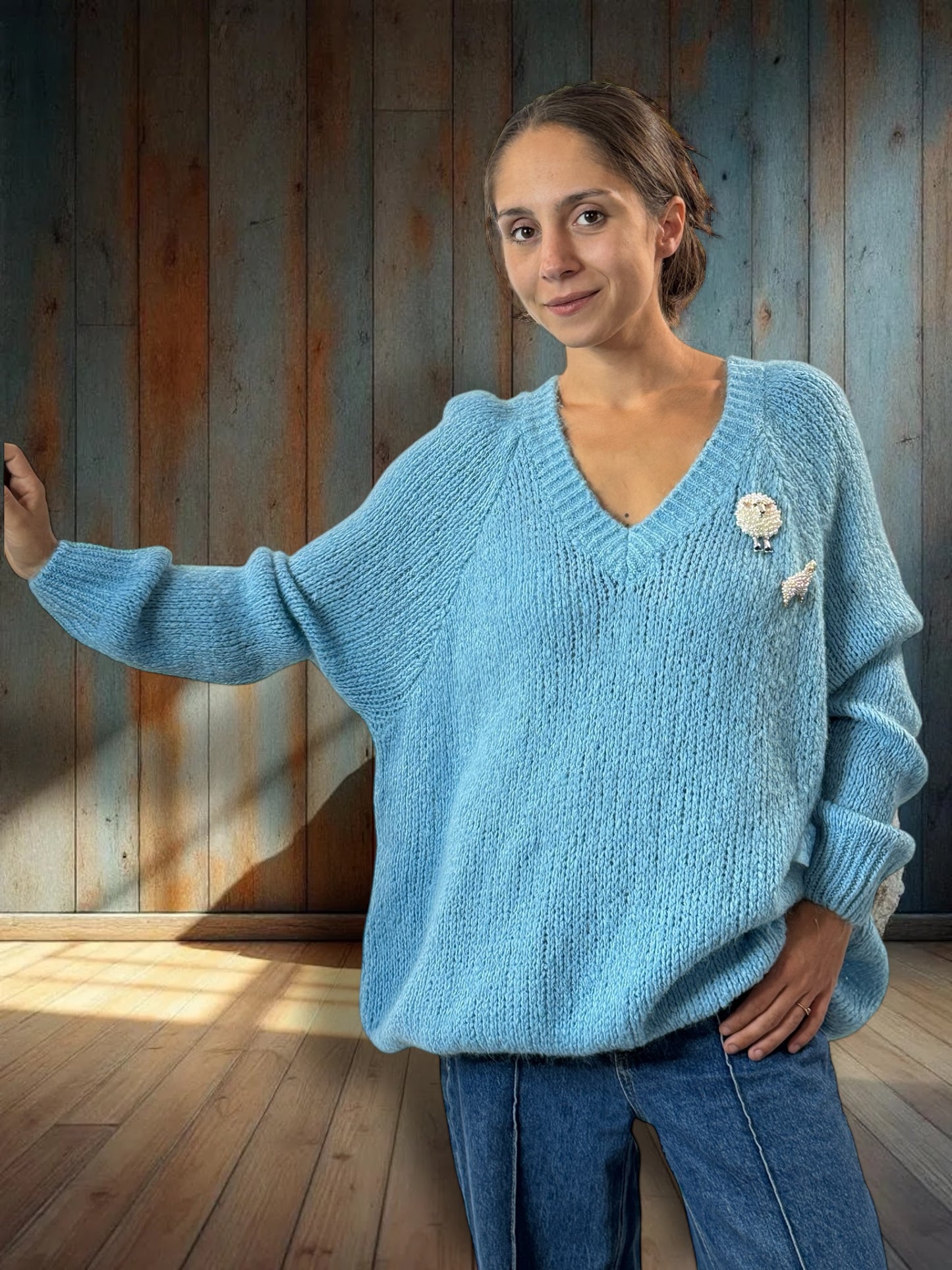 MATTEO - PULL BLEU AVEC MOHAIR JUSQU'A LA TAILLE 54