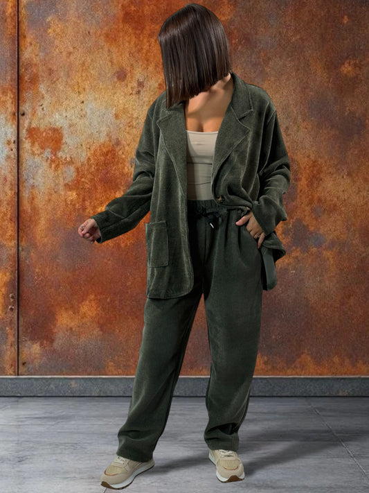 LEON - PANTALON EN VELOURS KAKI TAILLE 44 A 50/52