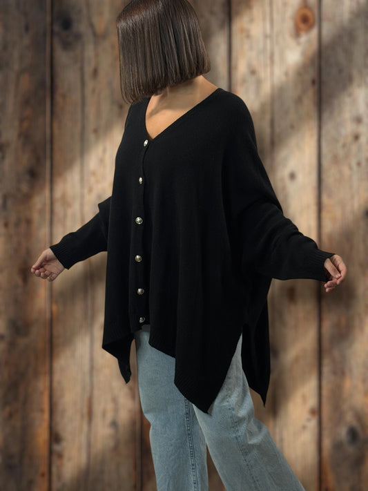 MATHILDE - GILET OVERSIZE NOIR JUSQU'A LA TAILLE 56/58