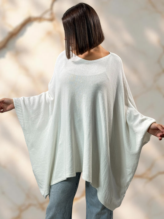 NICKO - PULL OVERSIZE BLANC CASSE JUSQU'A LA TAILLE 60