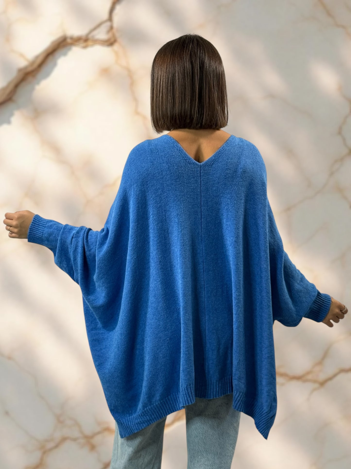 MATHILDE - GILET OVERSIZE BLEU JUSQU'A LA TAILLE 56/58