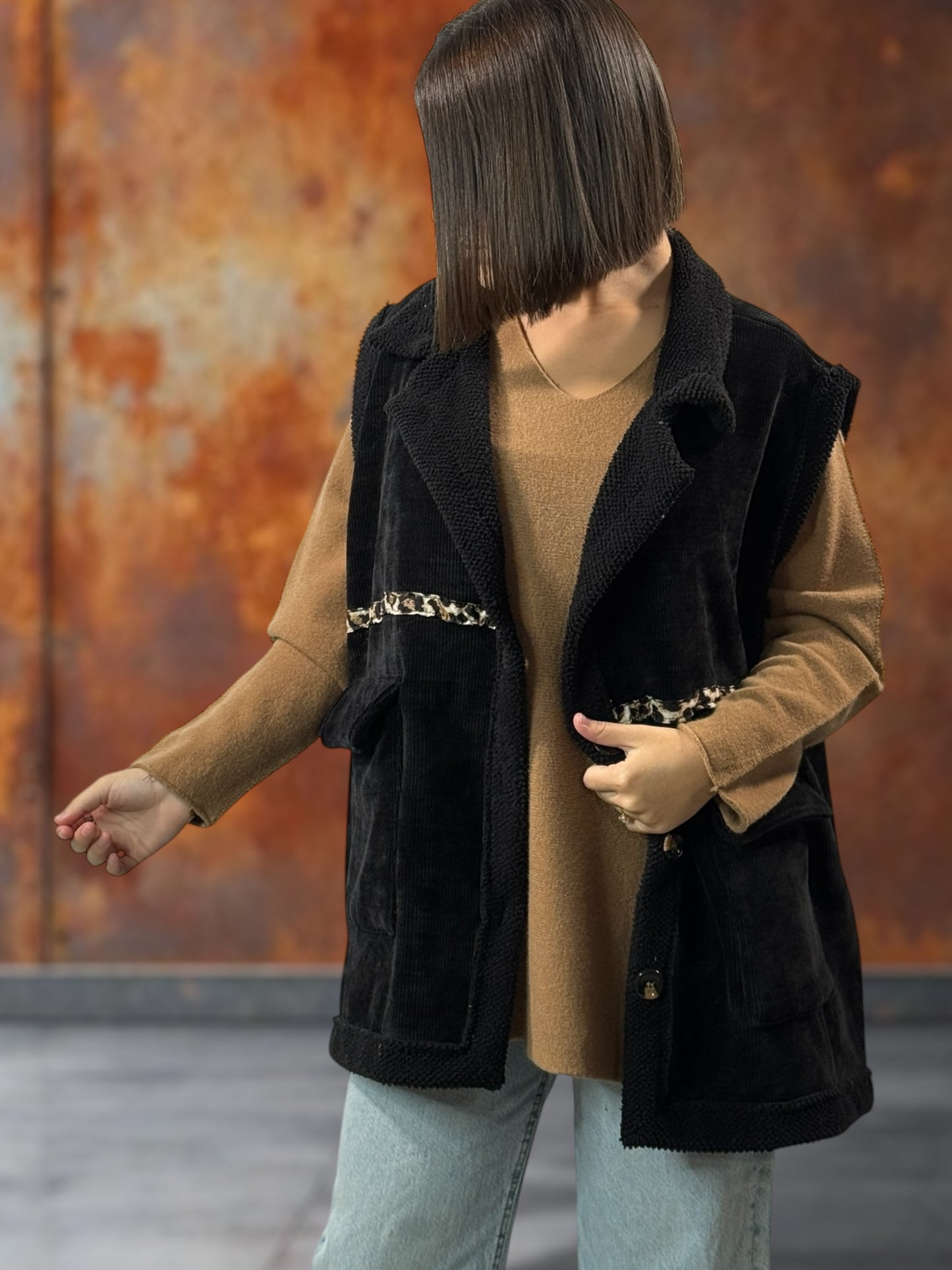 MARINO - GILET EN VELOURS NOIR TAILLE 46/48 A 56