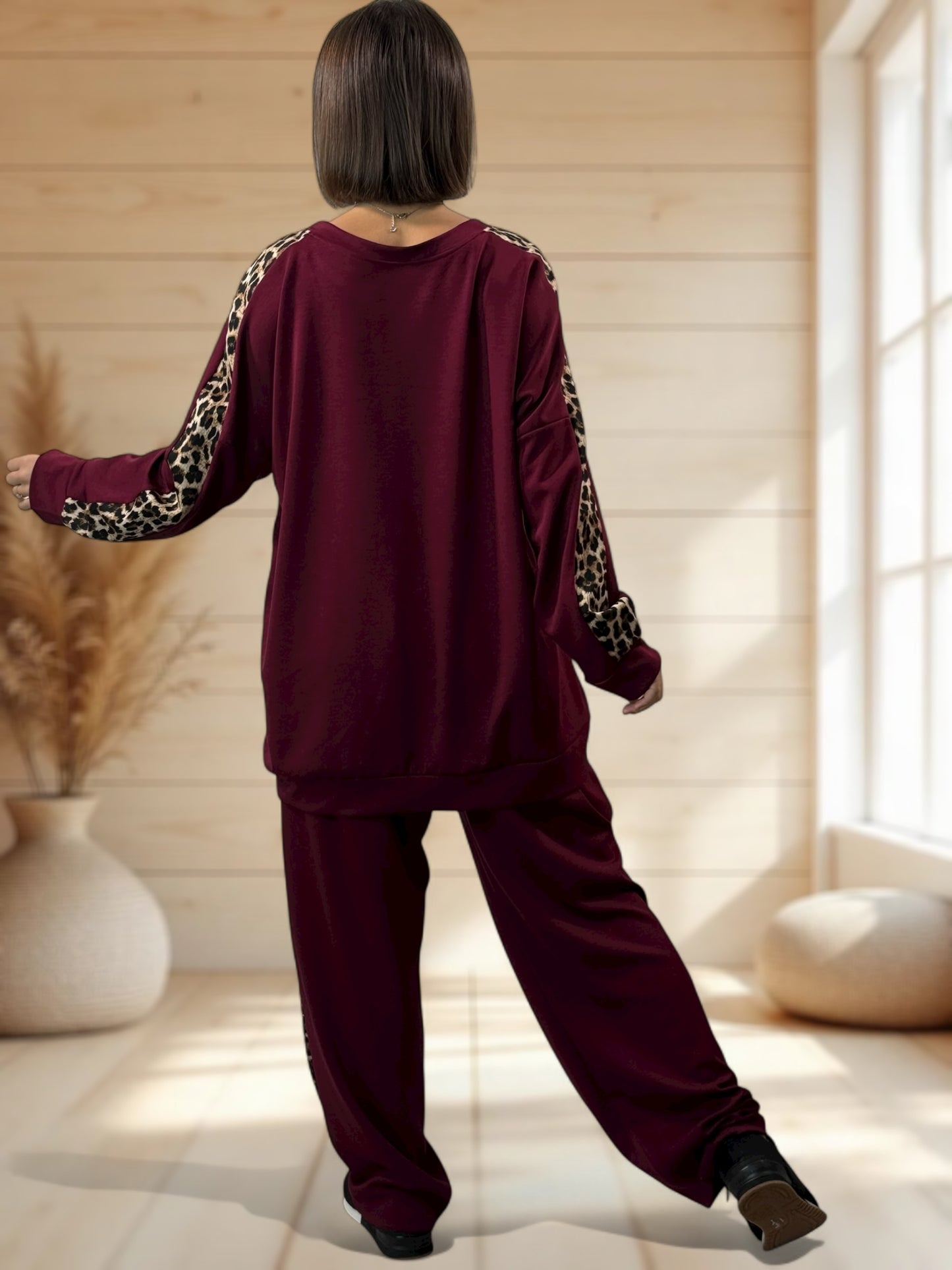 LEONARDO - ENSEMBLE BORDEAUX BANDE LEOPARD JUSQU'A LA TAILLE 52/54