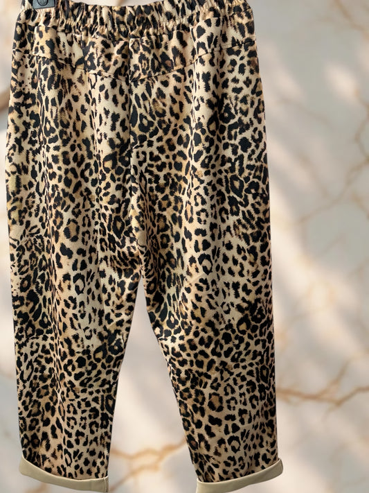 STAN - PANTALON LEOPARD A MOTIF EN SUEDINE JUSQU'A LA TAILLE 52