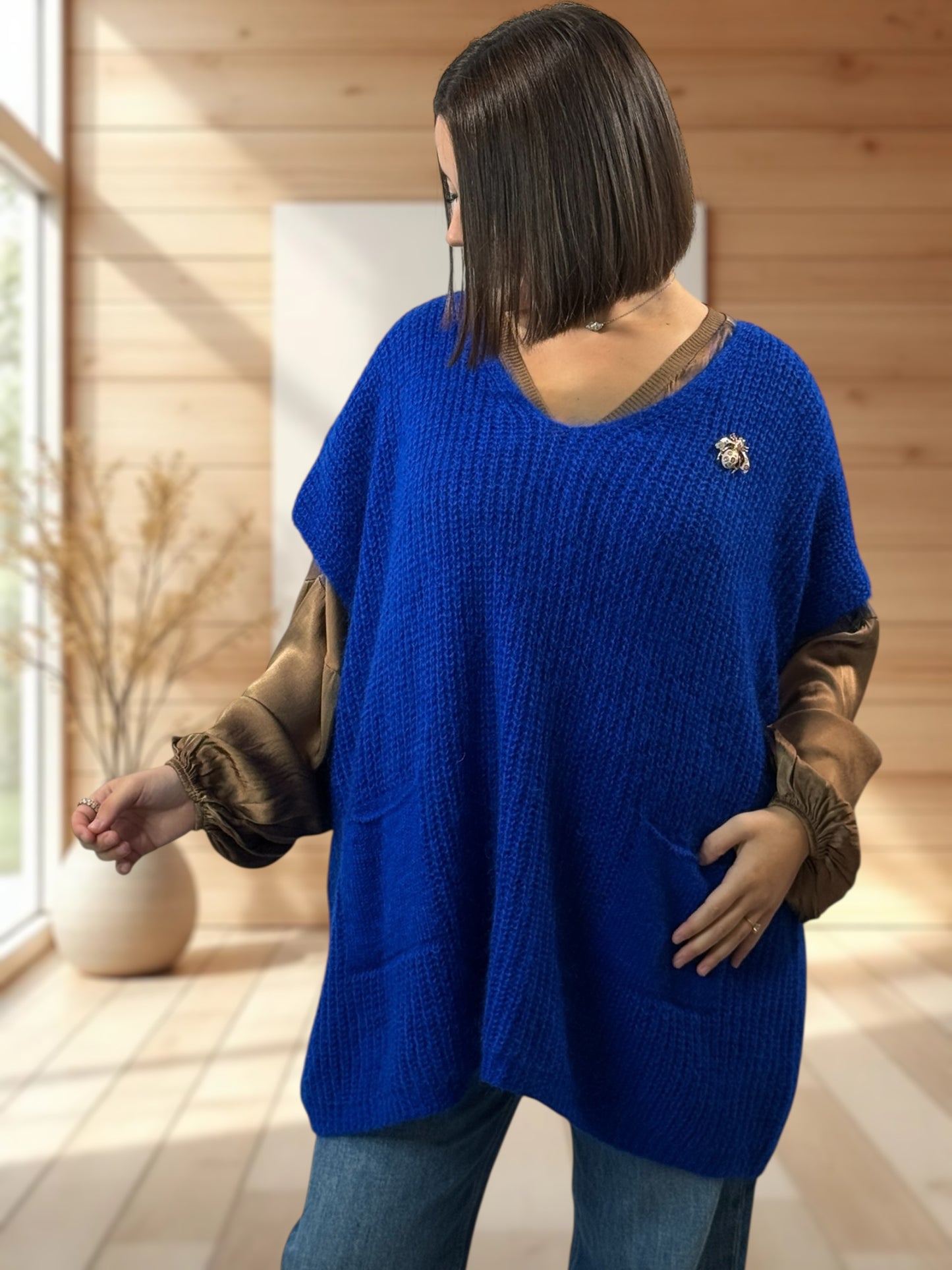 ENZO - PULL BLEU OVERSIZE JUSQU'A LA TAILLE 56