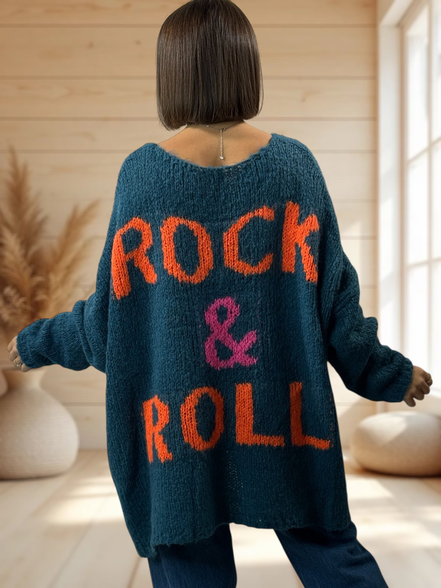 LUCKY - PULL BLEU OVERSIZE JUSQU'A LA TAILLE 56/58