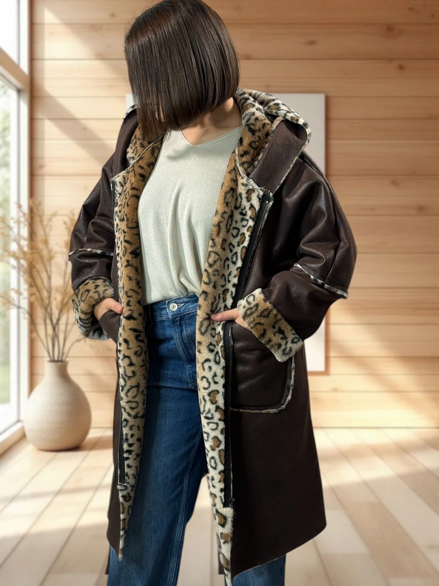 KARL - VESTE A CAPUCHE MARRON JUSQU'A LA TAILLE 54/56
