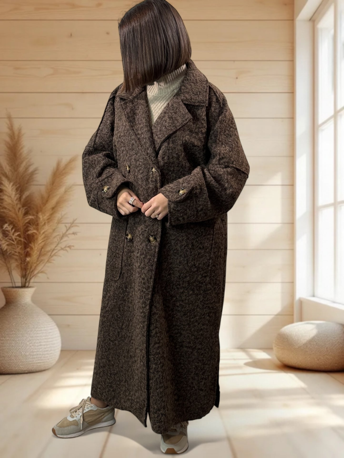 ROBERTO - LONG MANTEAU MARRON JUSQU'A LA TAILLE 50/52