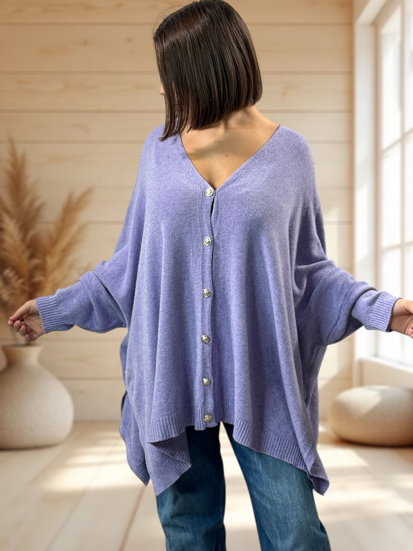 MATHILDE - GILET OVERSIZE LILAS JUSQU'A LA TAILLE 56/58