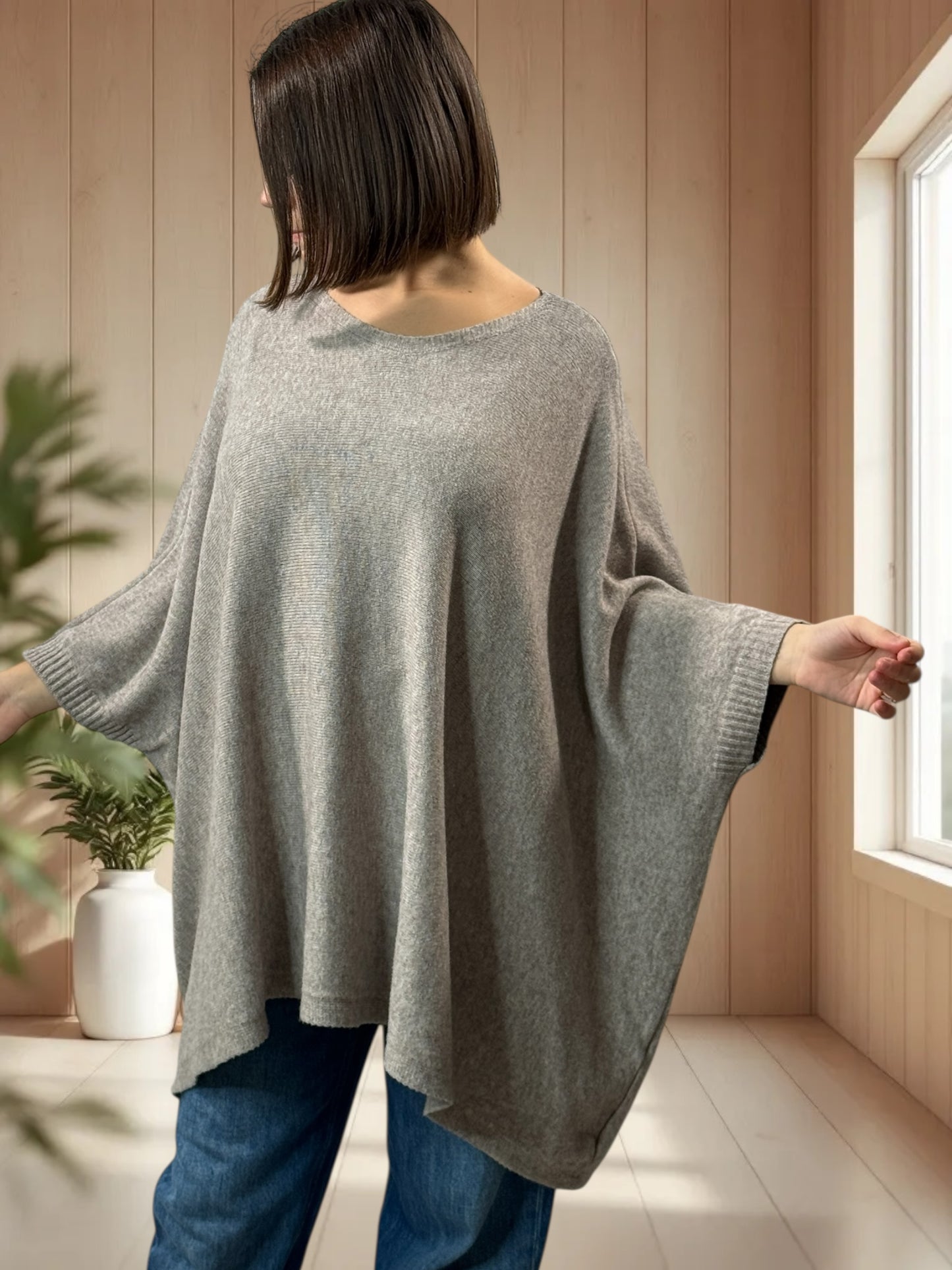 NICKO - PULL OVERSIZE TAUPE JUSQU'A LA TAILLE 60