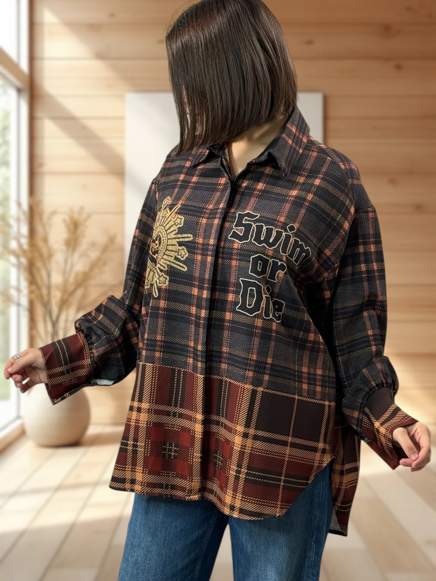 YSOLINE REF8 - CHEMISE OVERSIZE A MOTIF JUSQU'A LA TAILLE 52/54