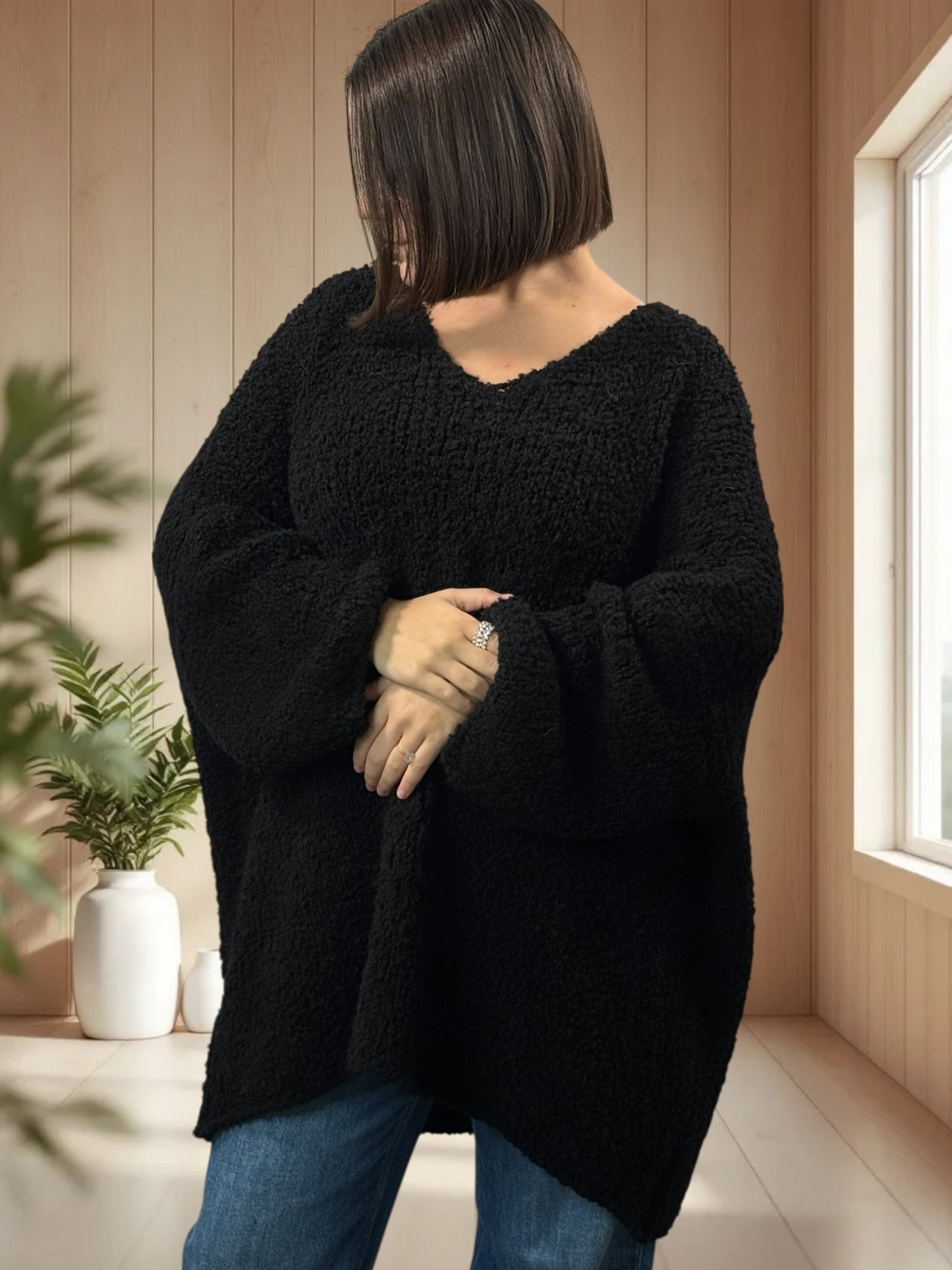 LAETITIA - PULL NOIR OVERSIZE JUSQU'A LA TAILLE 58