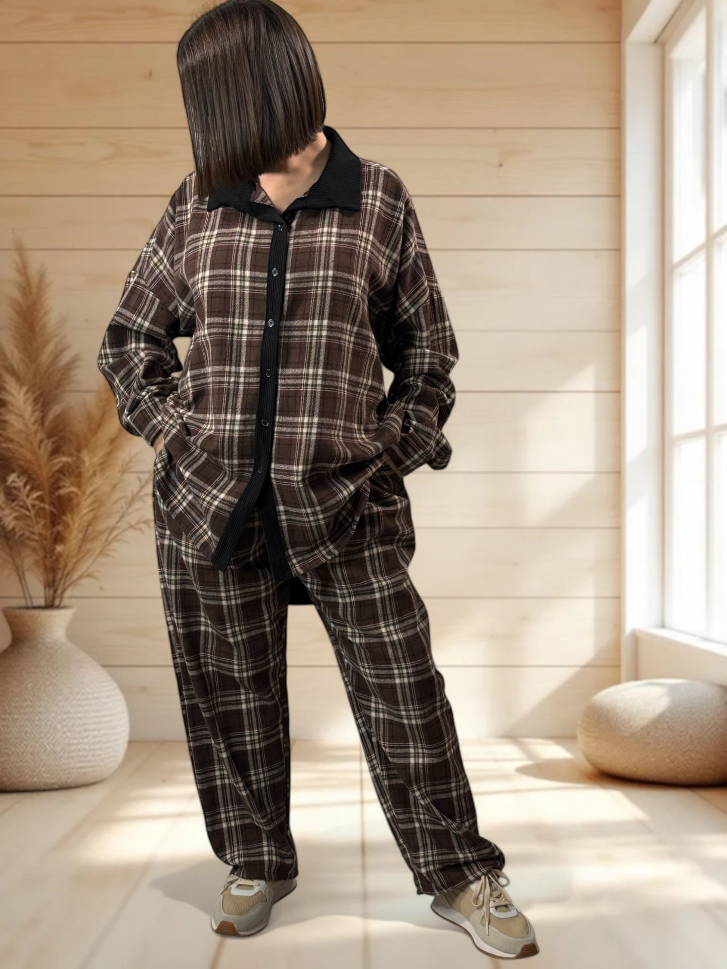 CAMBRIDGE - CHEMISE ECOSSAISE MARRON JUSQU'A LA TAILLE 54