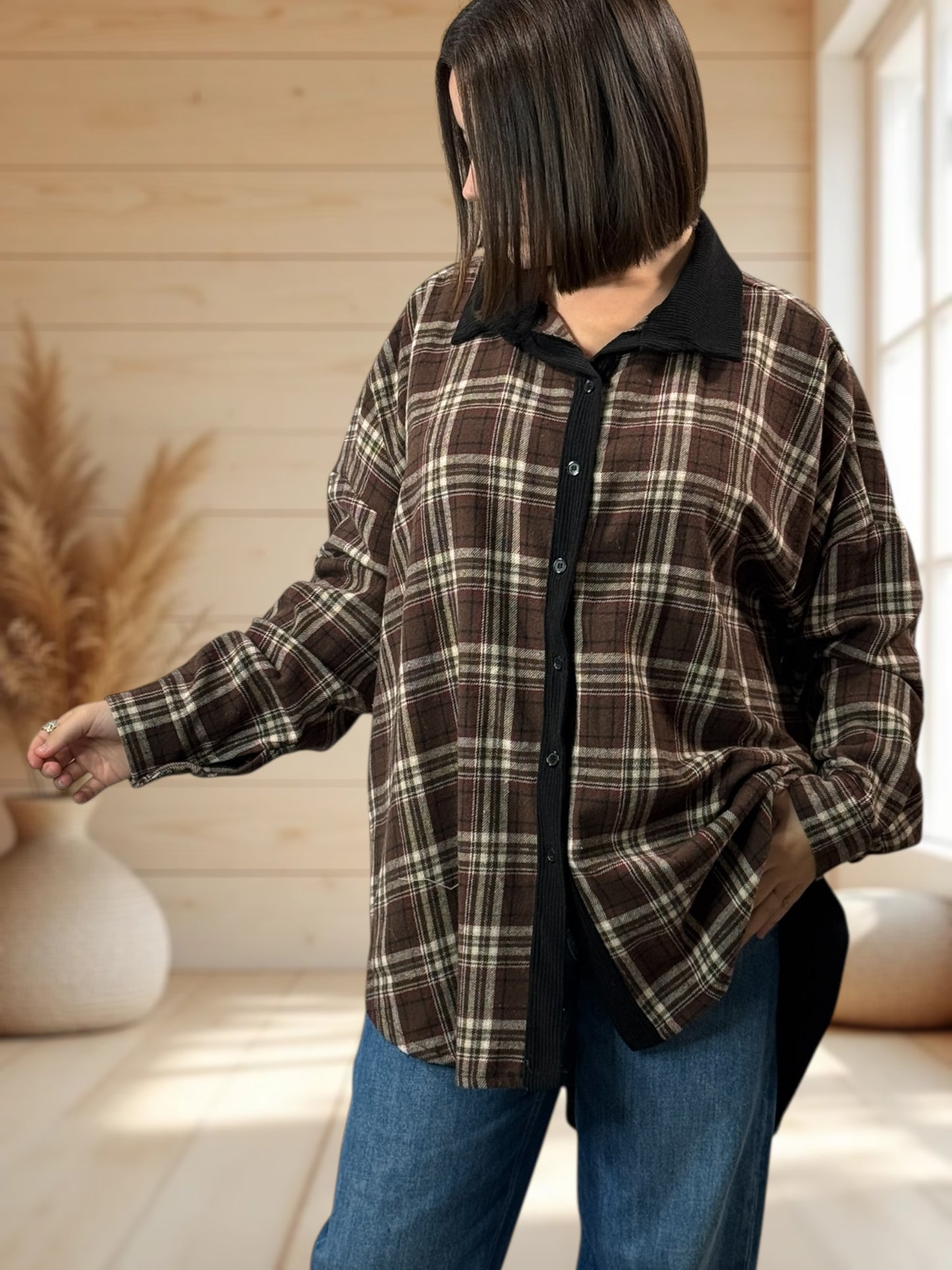 CAMBRIDGE - CHEMISE ECOSSAISE MARRON JUSQU'A LA TAILLE 54