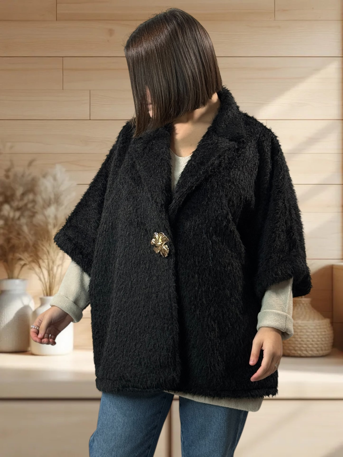 MAGUY - VESTE OVERSIZE NOIRE JUSQU'A LA TAILLE 54