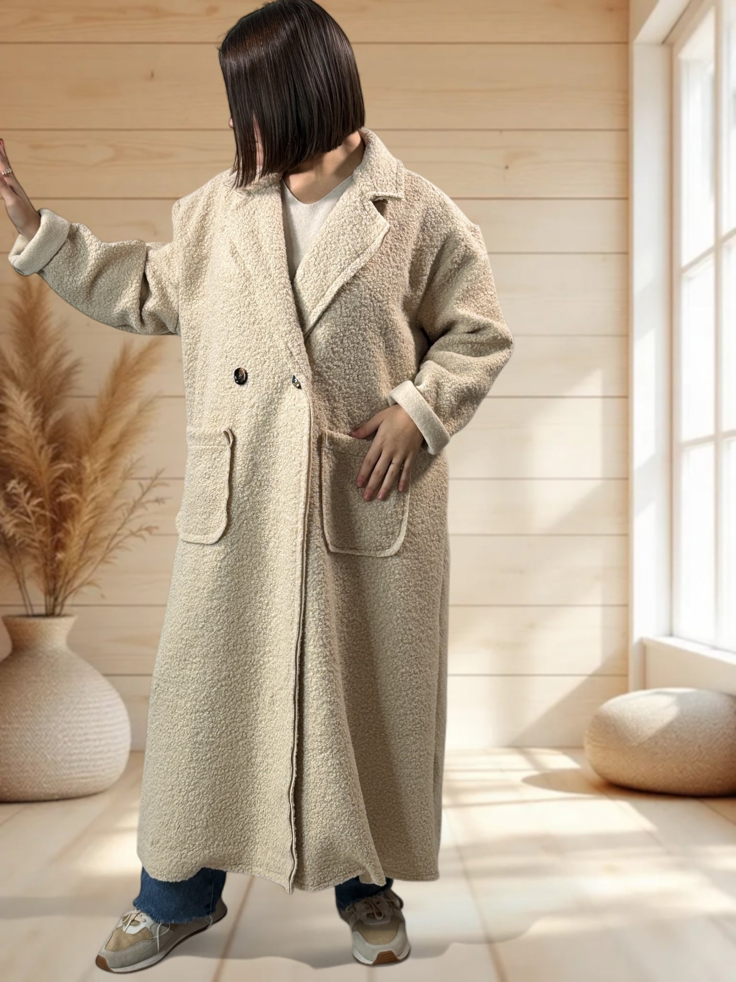 SYLVIO - LONG MANTEAU BEIGE JUSQU'A LA TAILLE 54