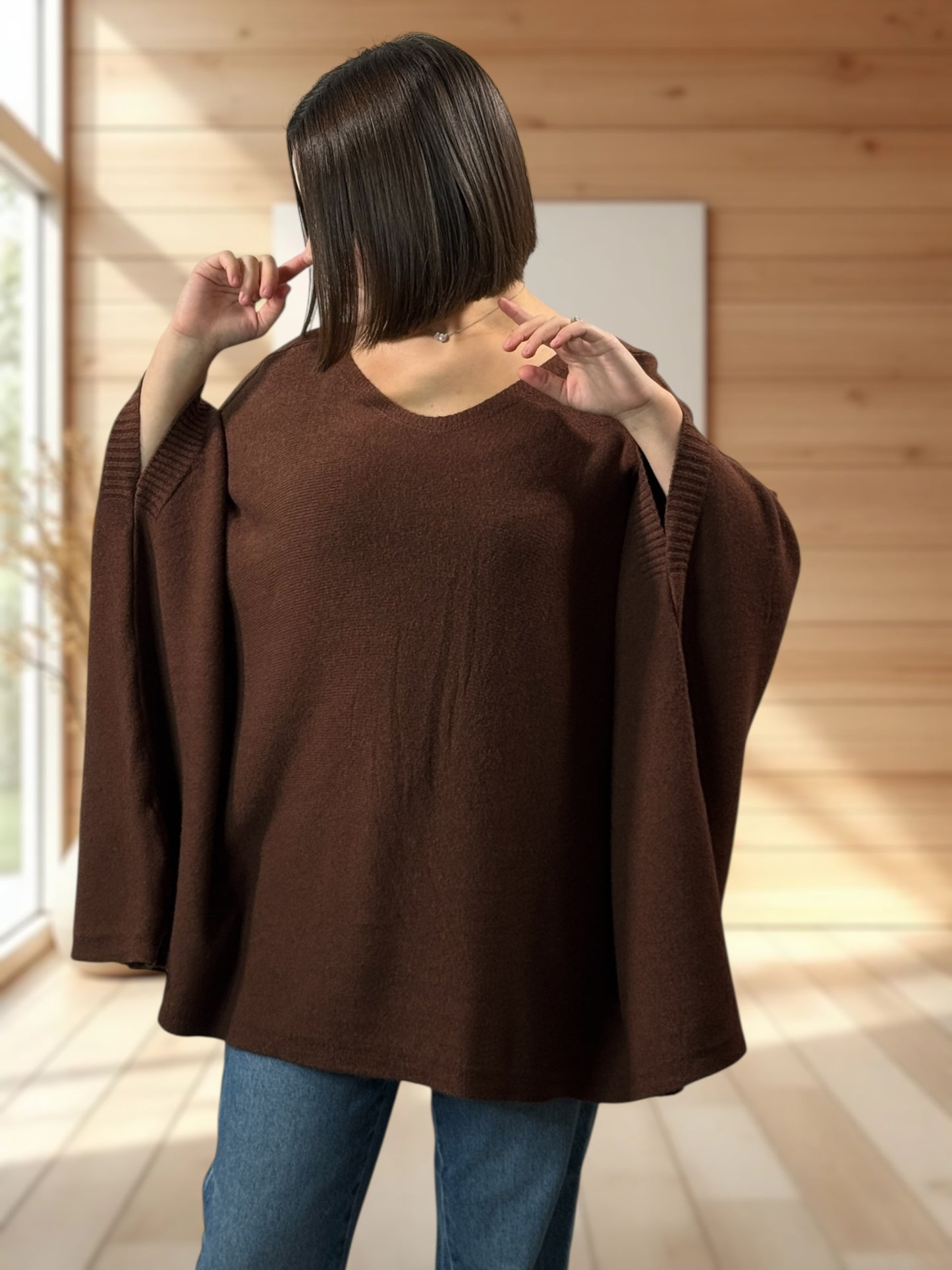 NICKO - PULL OVERSIZE MARRON JUSQU'A LA TAILLE 60