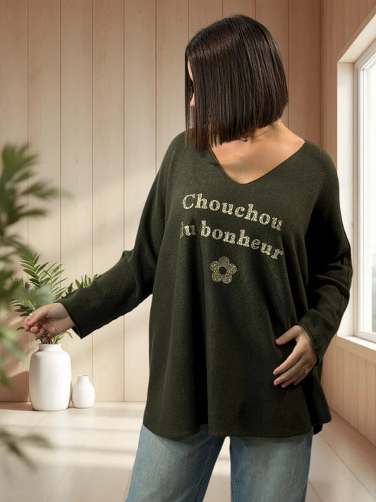 CHOUCHOU - PULL OVERSIZE KAKI JUSQU'A LA TAILLE 54