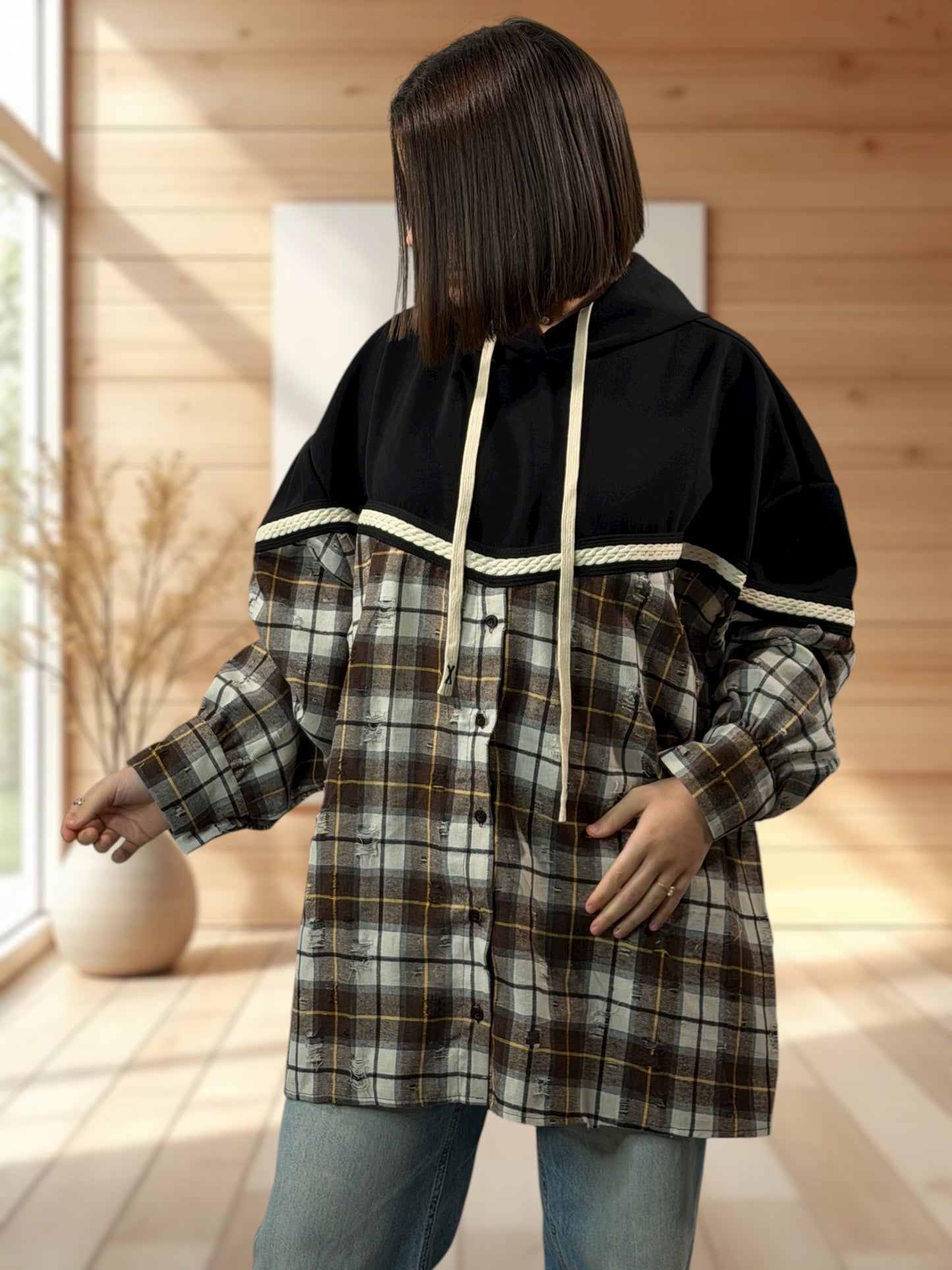 HARRY - TUNIQUE OVERSIZE NOIR A CAPUCHE JUSQU'A LA TAILLE 54