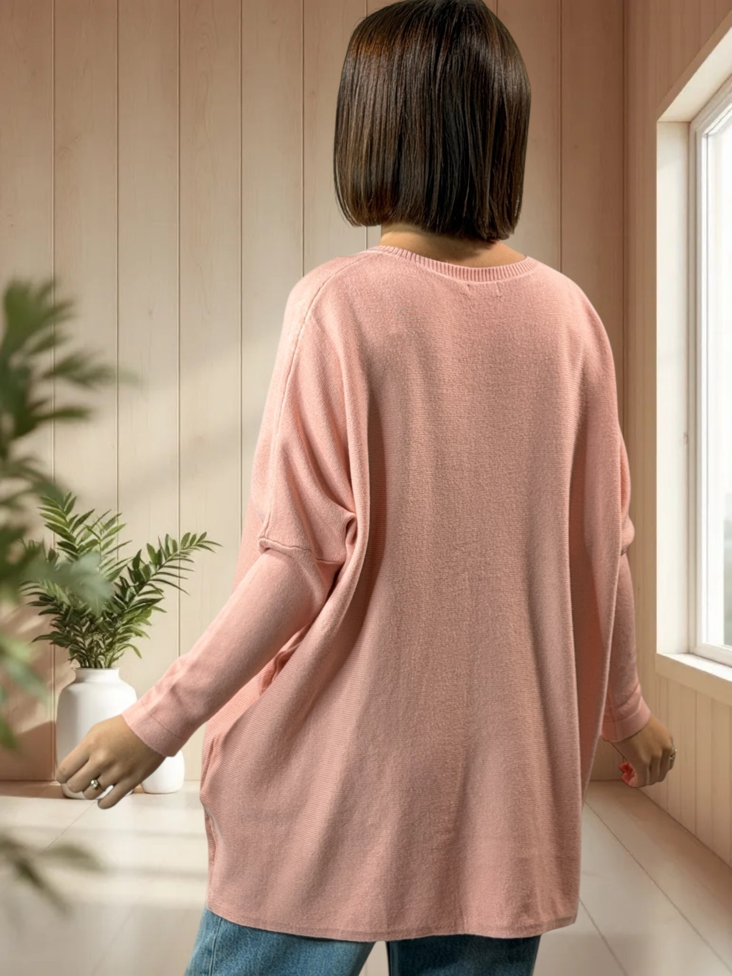 BIANCA - PULL OVERSIZE ROSE AVEC PERLE JUSQU'A LA TAILLE 54/56
