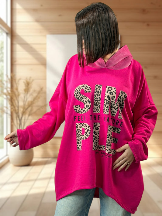 ELLIOT - SWEAT A CAPUCHE OVERSIZE FUCHSIA JUSQU'A LA TAILLE 56