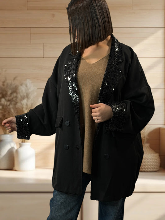 DANY - VESTE NOIR AVEC SEQUINS JUSQU'A LA TAILLE 50