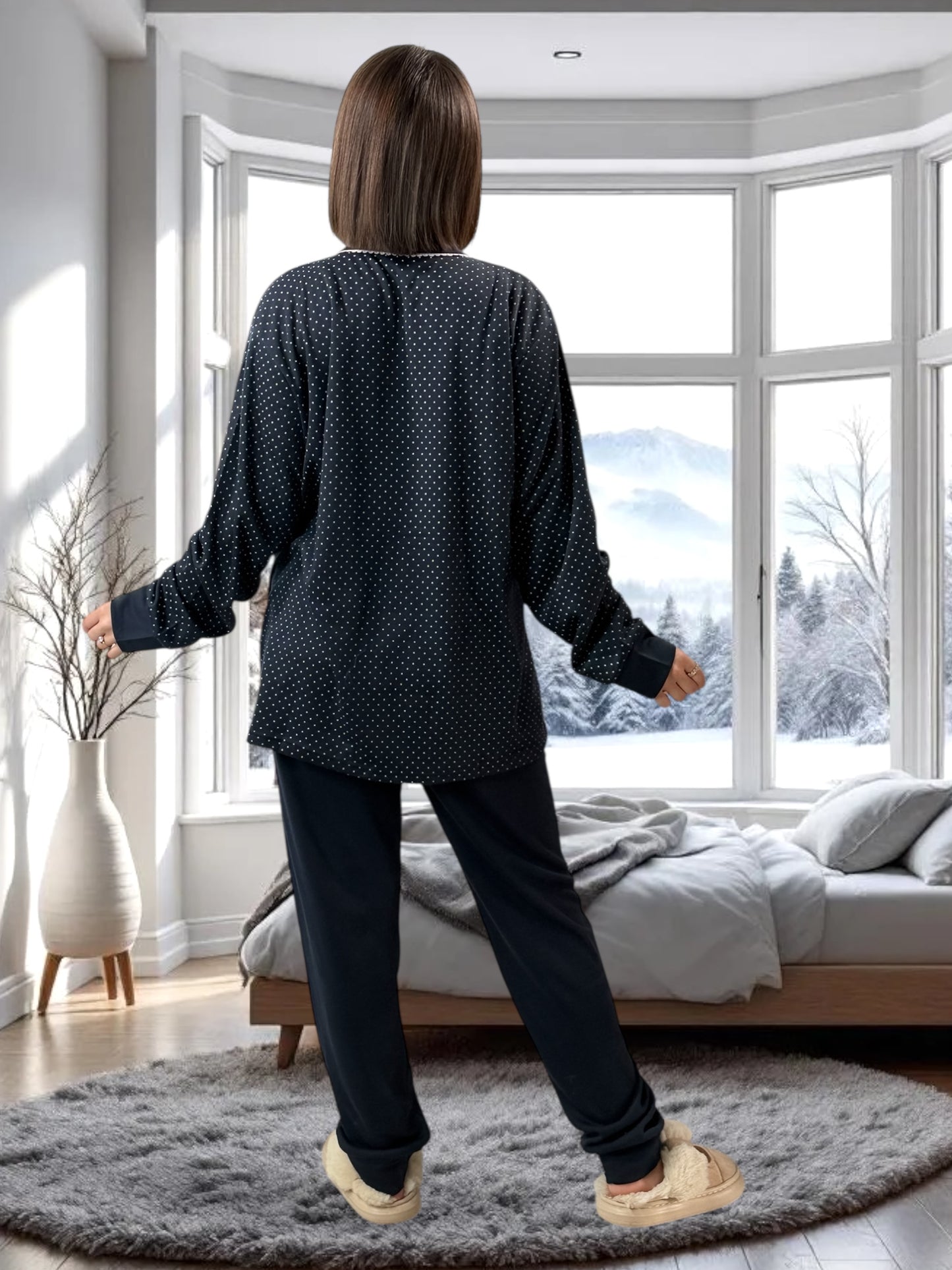 BELLA - PYJAMA MARINE A POIS 52/54