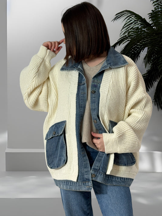 MASSIMO - VESTE BLANC CASSE OVERSIZE AVEC JEAN JUSQU'A LA TAILLE 54