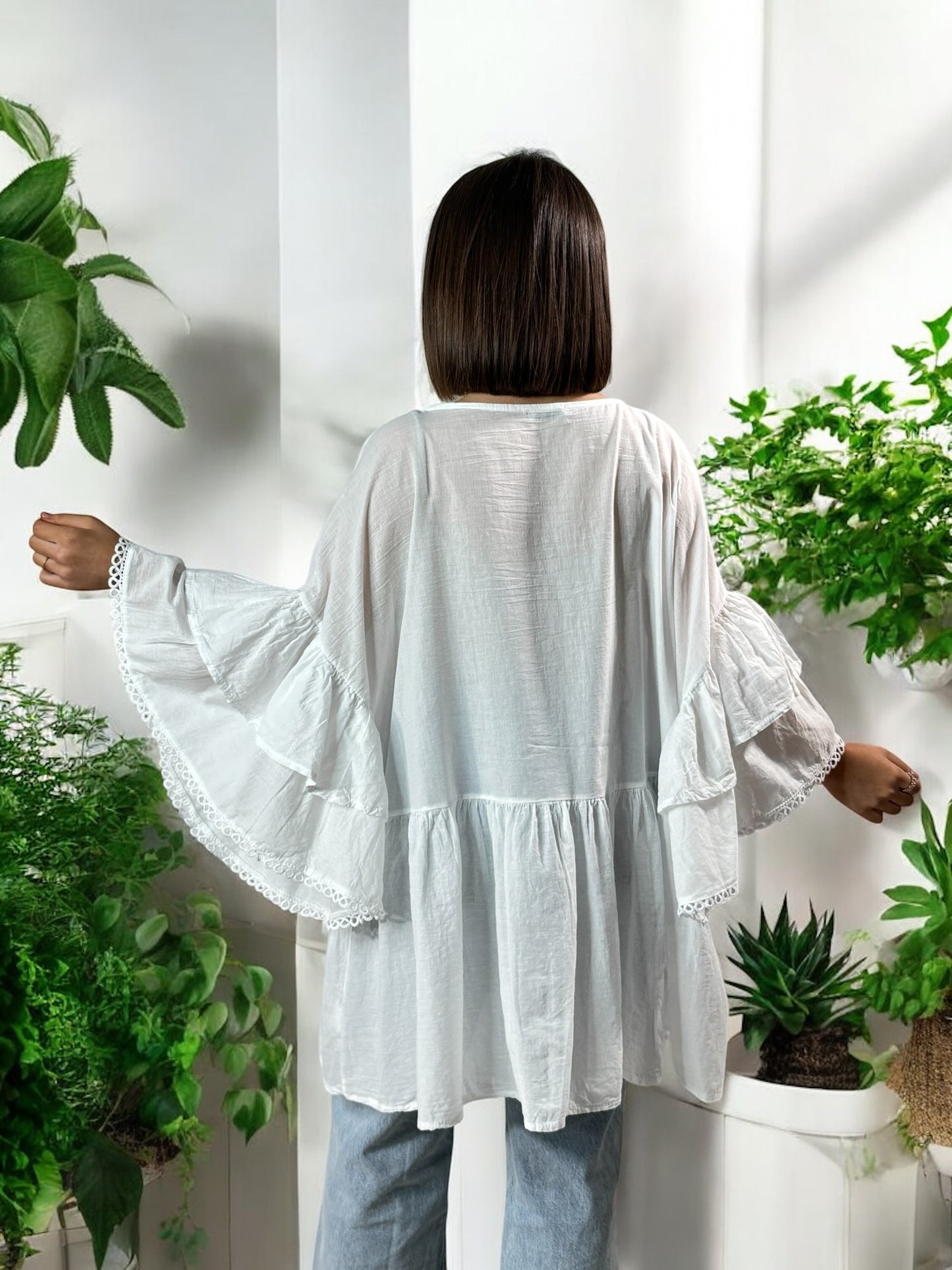 CORALINE - BLOUSE OVERSIZE BLANCHE EN COTON JUSQU'A LA TAILLE 52/54
