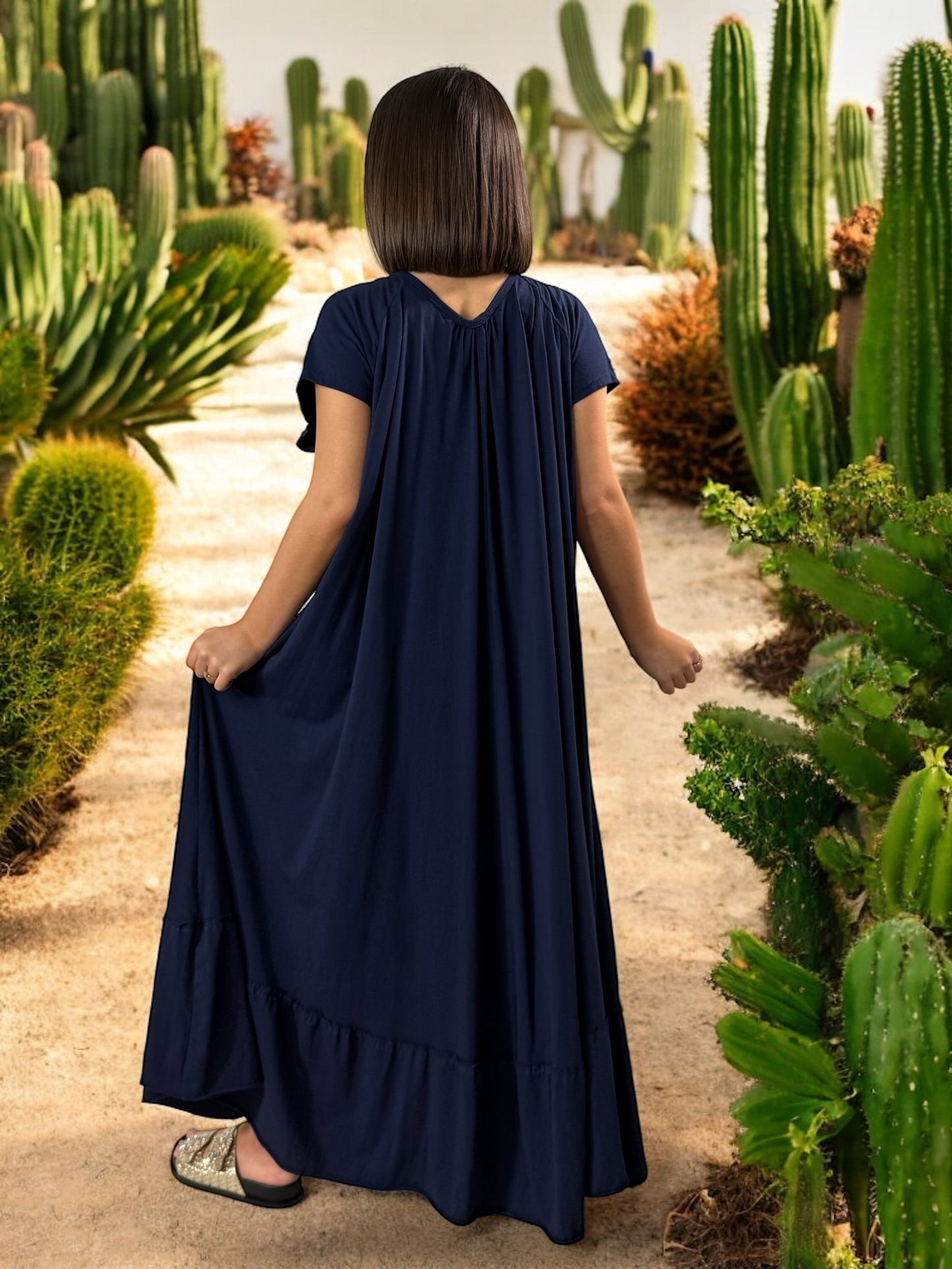 ANTIBES - ROBE LONGUE OVERSIZE MARINE JUSQU'A LA TAILLE 56