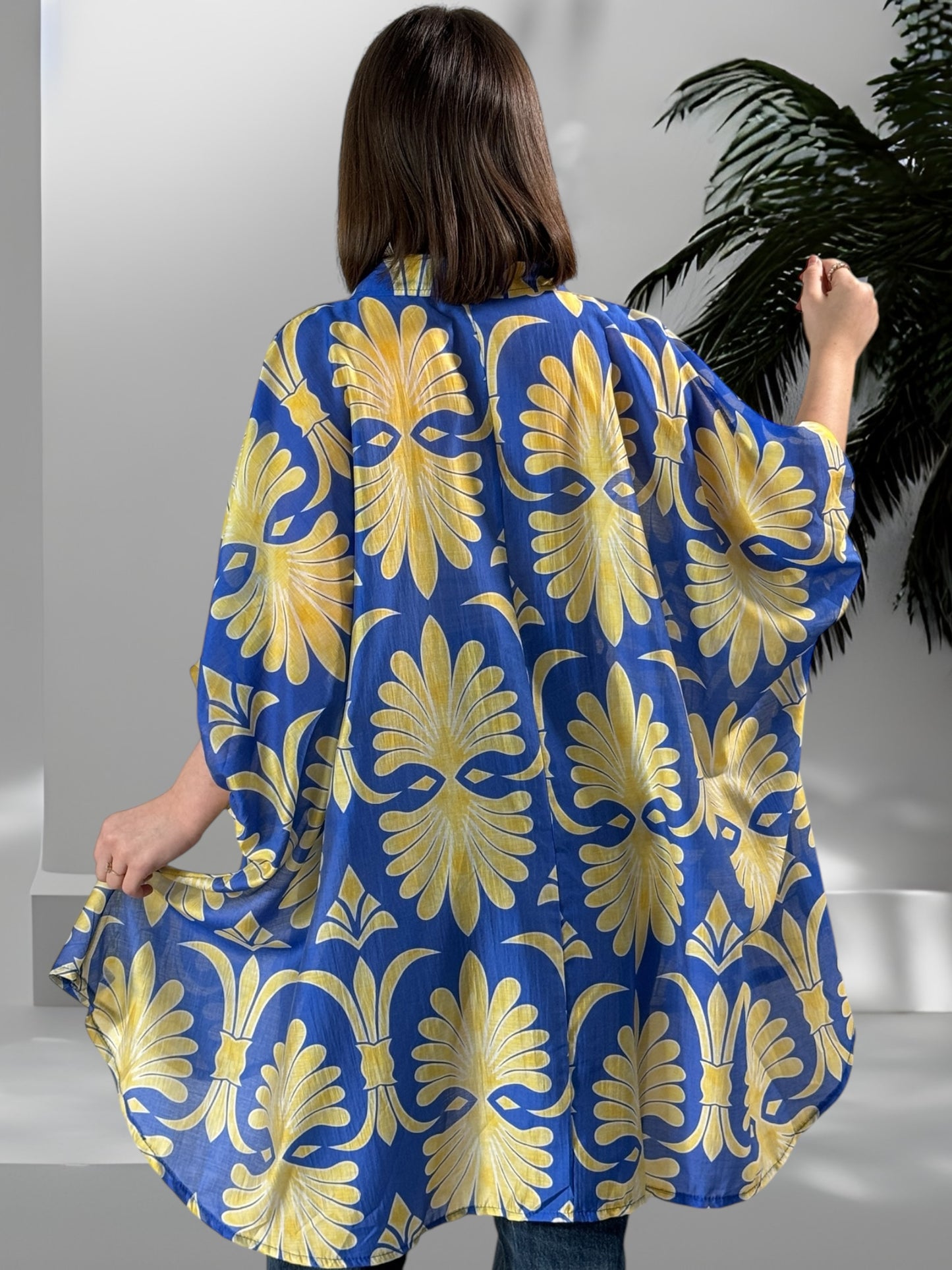 HILLARY - TUNIQUE OVERSIZE EN LYOCELL MOTIF JAUNE JUSQU'A LA TAILLE 60