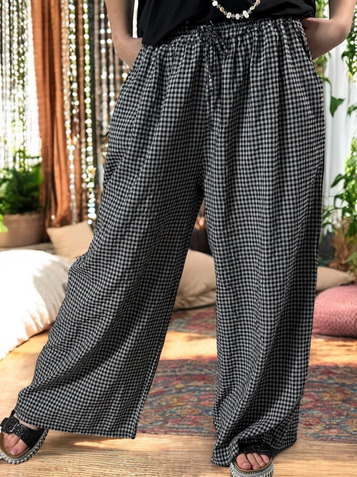 LEO - PANTALON VICHY NOIR JUSQU'A 50