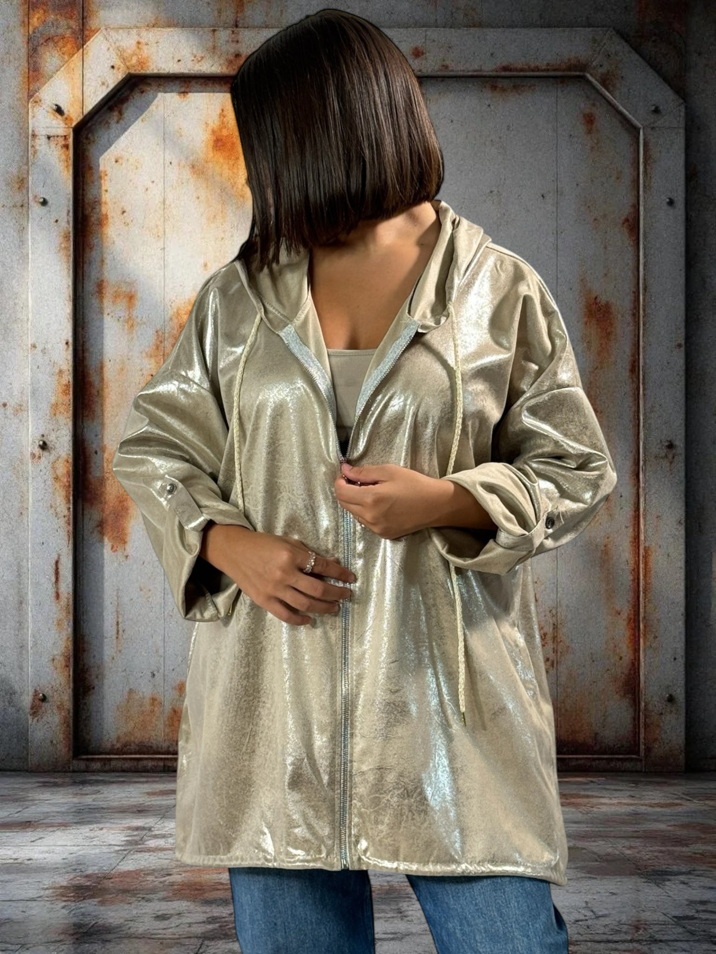 ANGIE - VESTE BEIGE OVERSIZE SCINTILLANTE JUSQU'A LA TAILLE 52/54