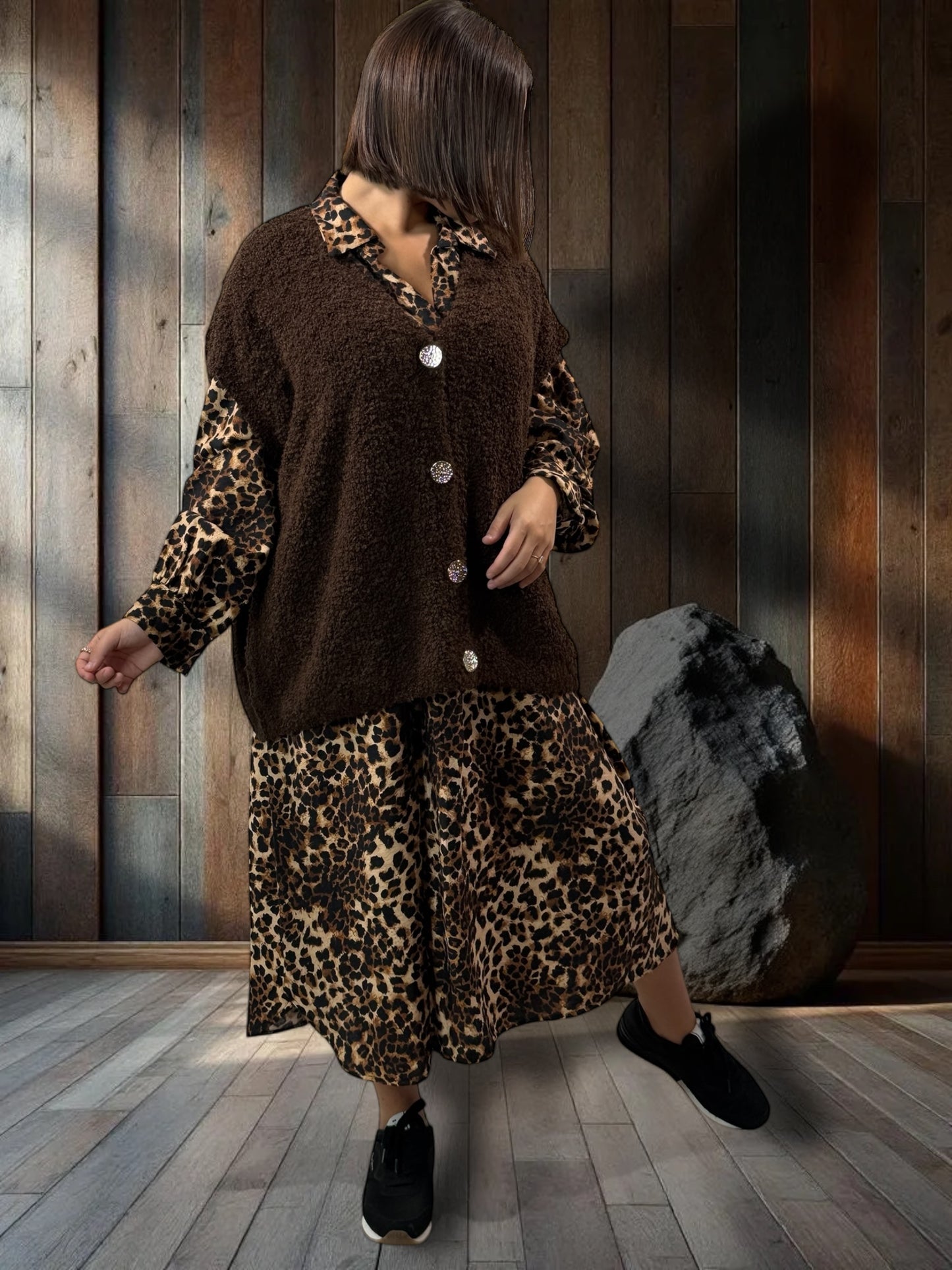 TILINA - ROBE LEOPARD FLUIDE OVERSIZE JUSQU'A LA TAILLE 54
